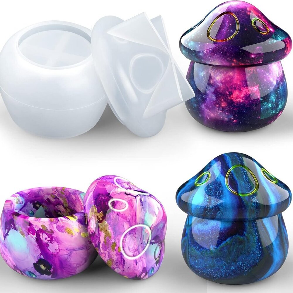 Jar Resin Molds Silicone, Mushroom Jars Silicone Molds with Lid for Epoxy Resin